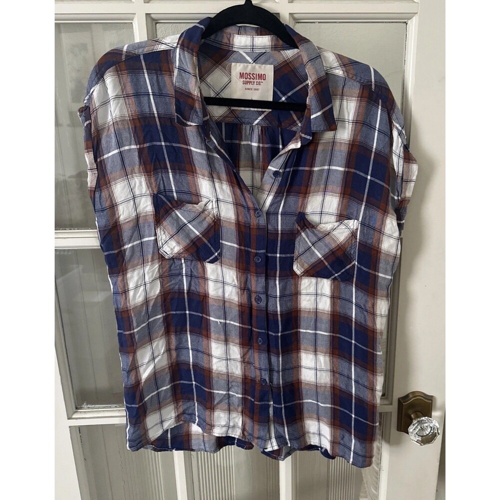 Mossimo Shirt Plaid Button Up Women's Large Short Sleeve